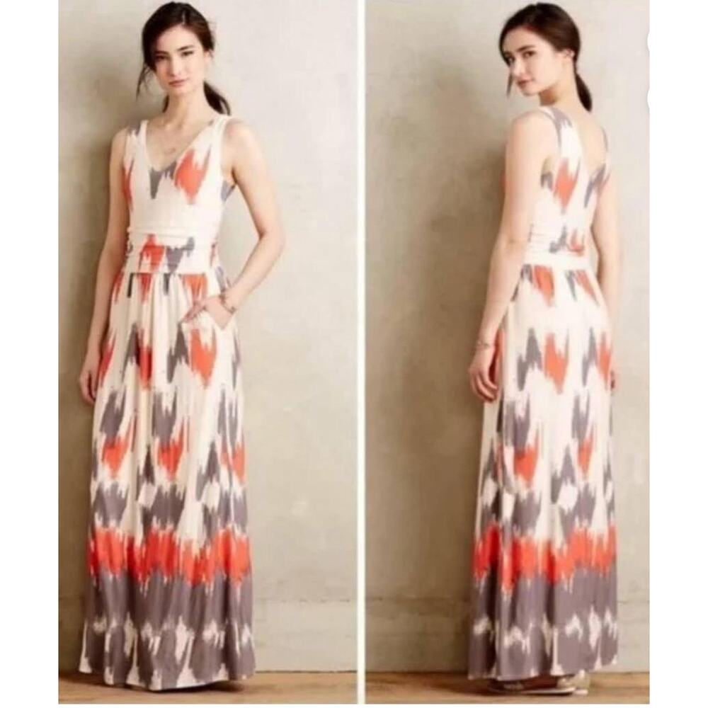 Anthropologie Maeve Medium Sabine Maxi Dress Stretch Knit Abstract Resortwear